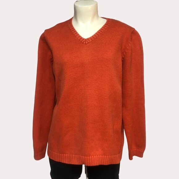 L.L. Bean Cotton Rust V Neck Pullover Sweater Size Large - Picture 1 of 8